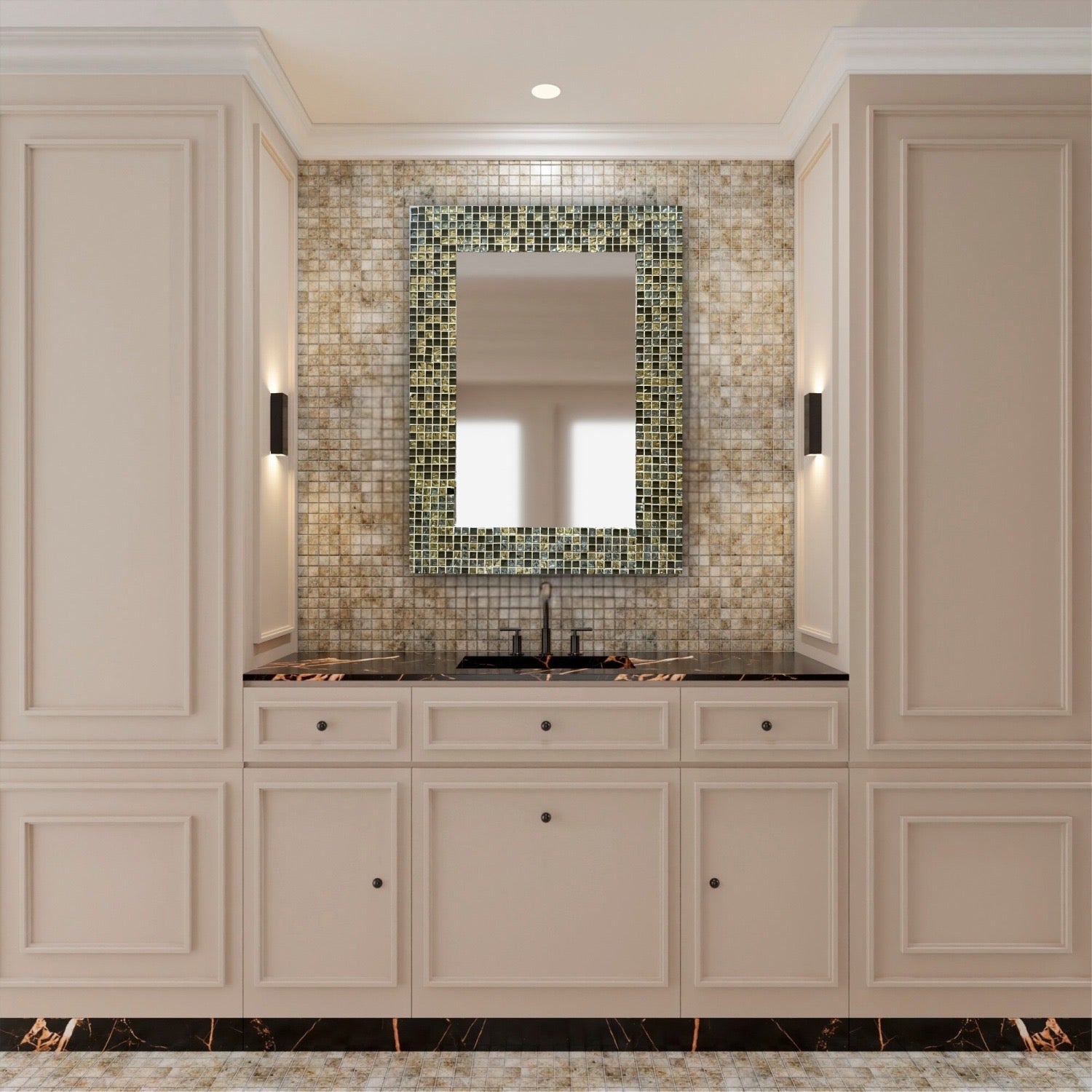 Luxura Glass Mosaic Mirror with Golden Accents Antique Home Decor for Luxury Homes